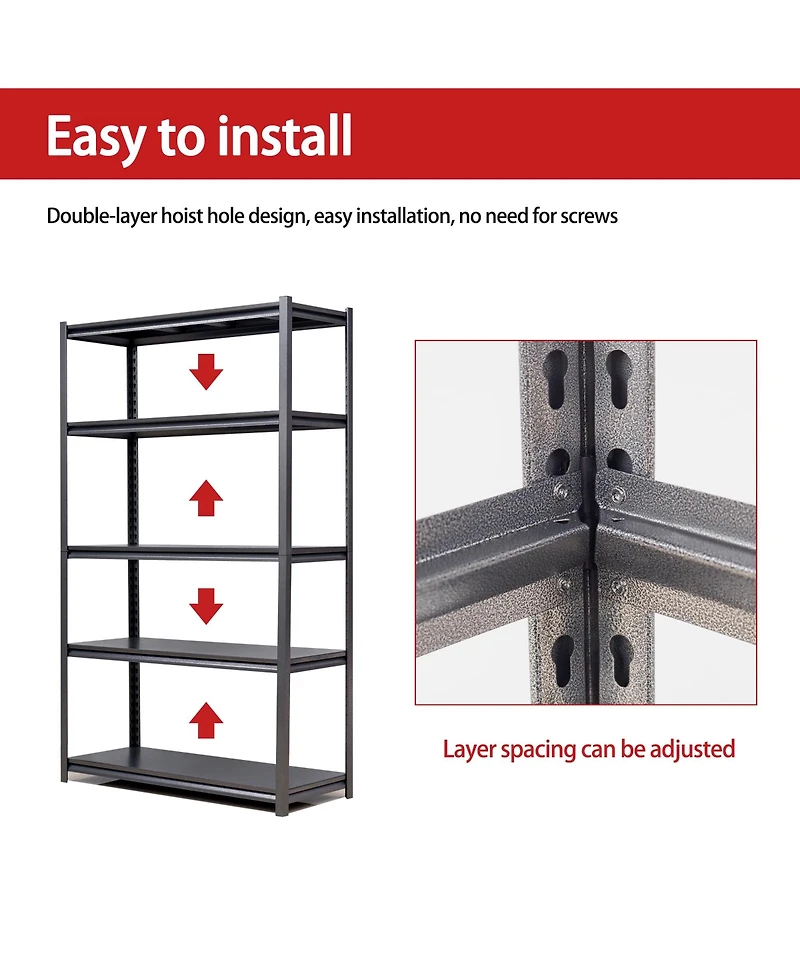 Boyel Living 72"H 5 Tier Metal Shelves for Storage Garage Shelving 2000LBS Storage Utility Rack, 47.2"W23.6"D72"H, Black