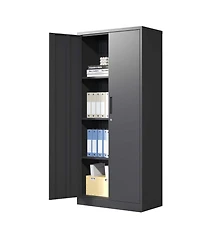 Boyel Living 71"H Metal Garage Storage Cabinet, Black Tool Steel Locking Cabinet with Doors and 3 Shelves