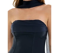 Seni & Cade Juniors' Scarf with Drop Waist Drape Front Mini Dress