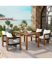 Asagikoiai 5-Piece Acacia Wood Outdoor Dining Set with Rope Woven Chairs