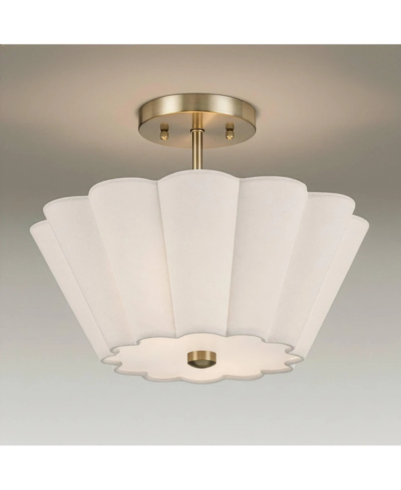 360 Lighting Izeda Wide Satin Brass Fabric 2-Light Ceiling Light