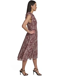 Tommy Hilfiger Women's Flutter-Sleeve Tie Neck Chiffon Midi Dress