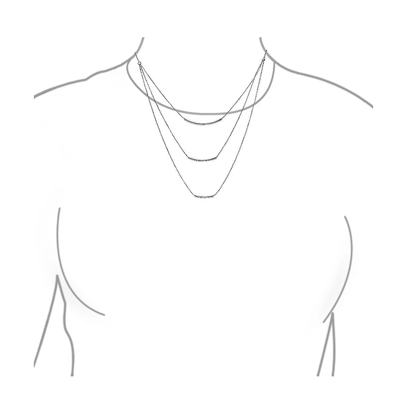 Bling Jewelry Layered Multi Triple Strand Chain Curved Bar Necklace .925 Sterling Silver