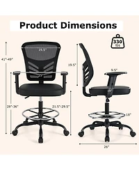 Gouun Mesh Drafting Chair Adjustable Armrests Foot-Ring Lumbar Support