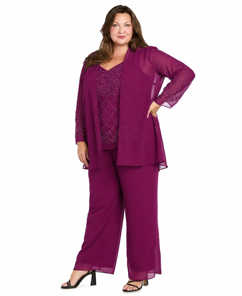 R & M Richards Plus Open Front Jacket, Camisole Pants, 3-Piece Set