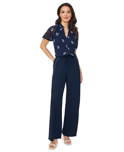 CeCe Women's Embroidered Split V-Neck Blouse