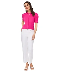 CeCe Women's Short-Sleeve Collared Button Up Shirt