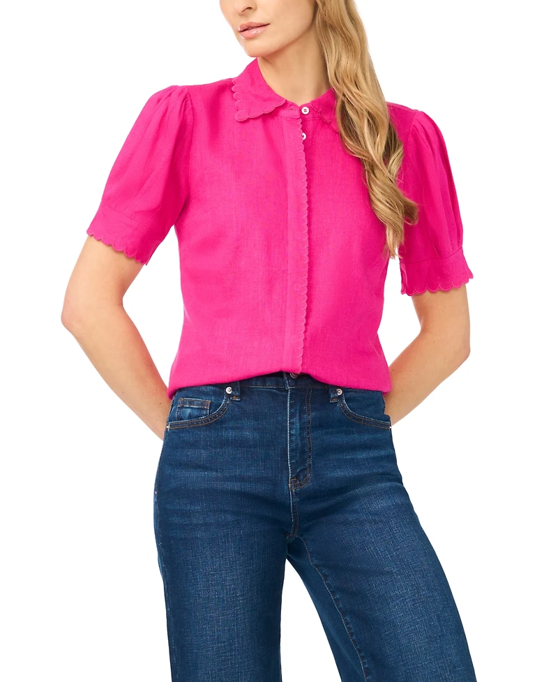 CeCe Women's Short-Sleeve Collared Button Up Shirt