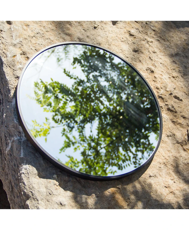 Laoties 24" Wall Mounted Round Mirror with Brushed Aluminum Frame for Bathroom, Entryway, Living Room