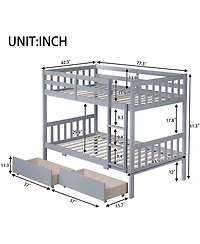Sailvan Rubber Wood Bunk Bed with 2 Drawers, Convertible into