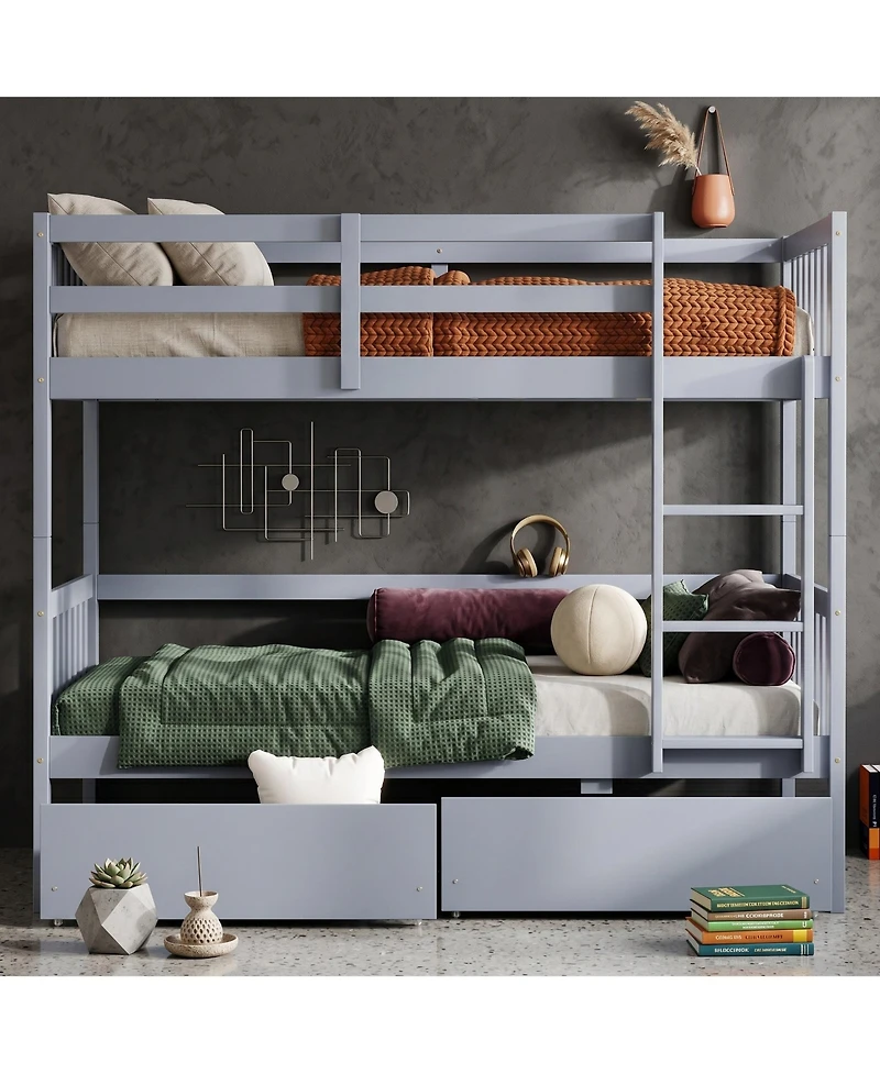 Sailvan Rubber Wood Bunk Bed with 2 Drawers, Convertible into