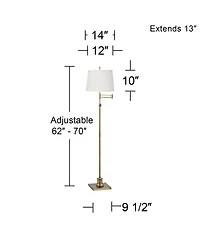 360 Lighting Swing Arm Floor Lamp Adjustable Height 70" Tall Antique Brass Fabric Drum Shade for Living Room Reading Bedroom Office