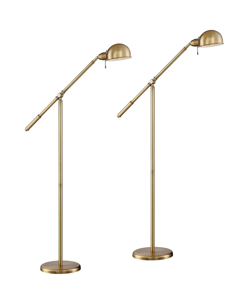 360 Lighting Dawson Traditional 55" Tall Standing Floor Lamps Set of 2 Lights Boom Arm Pharmacy Adjustable Metal Antique Brass