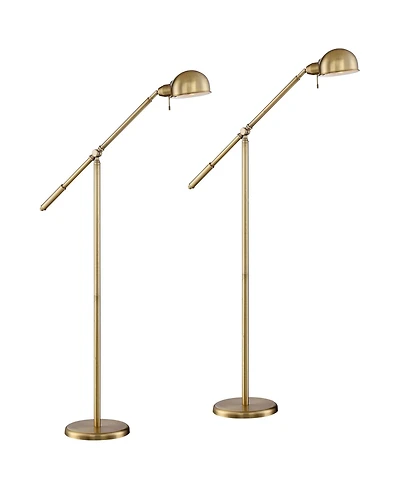 360 Lighting Dawson Traditional 55" Tall Standing Floor Lamps Set of 2 Lights Boom Arm Pharmacy Adjustable Metal Antique Brass