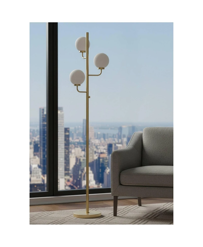 Possini Euro Design 66"H Satin Brass Opal Glass 3-Light Led Floor Lamp