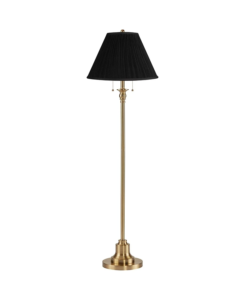 360 Lighting Dyna Traditional 58" Tall Standing Floor Lamp Pole Pull Chain Antique Brass Finish Mushroom Pleated Shade