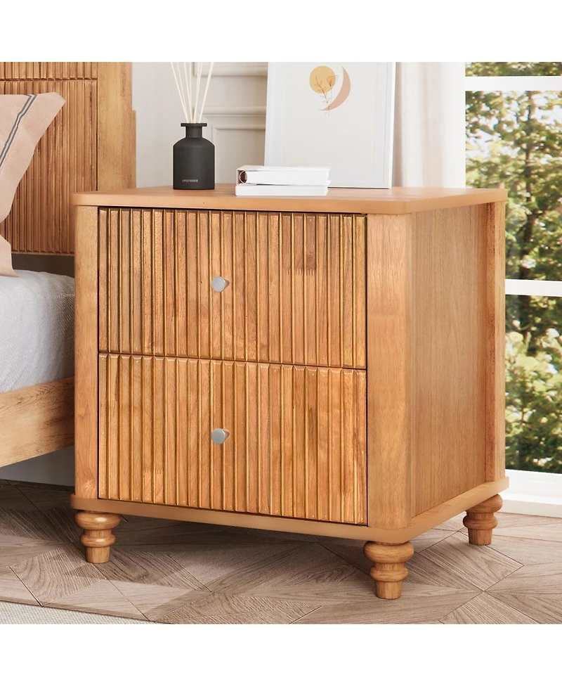 Streamdale Furniture Fluted 3-Drawer Mid-Century Modern Wood Nightstand 21.65'' Wide