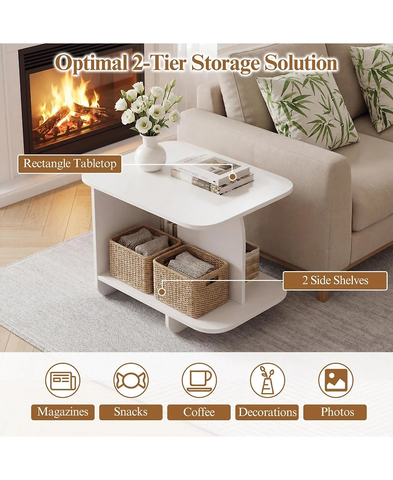 Gymax 2-Tier End Table Modern Side Table w/ Open Storage Shelf Wooden Nightstand
