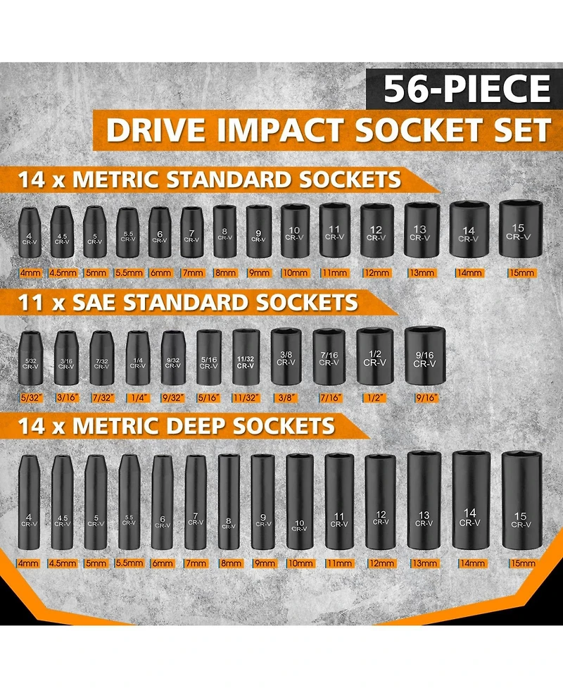 Xdovet 1/4inches Drive 56-Piece Impact Socket Set Sae Metric Ratchet