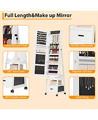 homfan Standing Jewelry Armoire with Full-Length Mirror, 360degree(s) Swivel Base and Lockable Storage - Elegant Multi-Functional Organizer