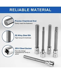 Xdovet Extra-long Allen Hex Bit Socket Set 3/8inch Drive Sae Metric Cr-v S2 Steel