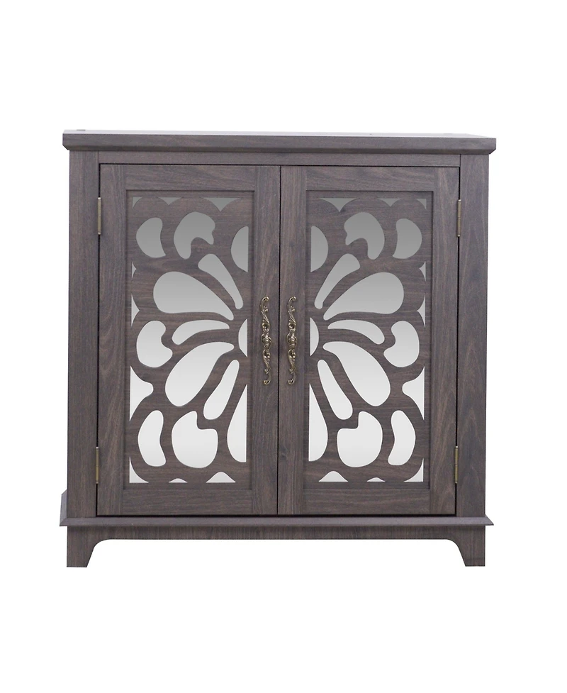 Sailvan Elegant Sideboard with 2 Acrylic Mirrored Doors, Hollow-Carved Accent Cabinet