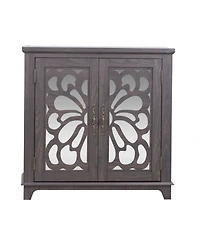 Sailvan Elegant Sideboard with 2 Acrylic Mirrored Doors, Hollow-Carved Accent Cabinet