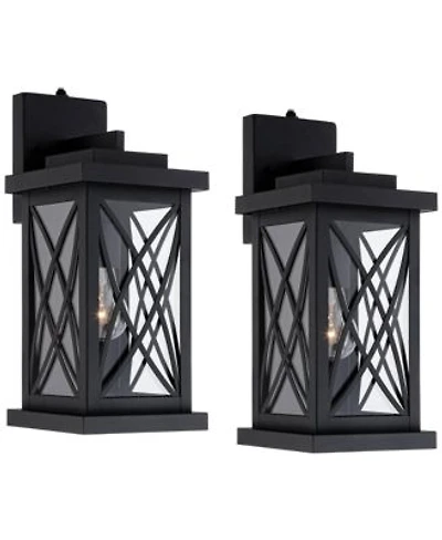 John Timberland Woodland Park Mission Outdoor Wall Light Fixtures Set of 2 Metal Dusk to Dawn 15inch Clear Glass for Post Exterior Barn Porch
