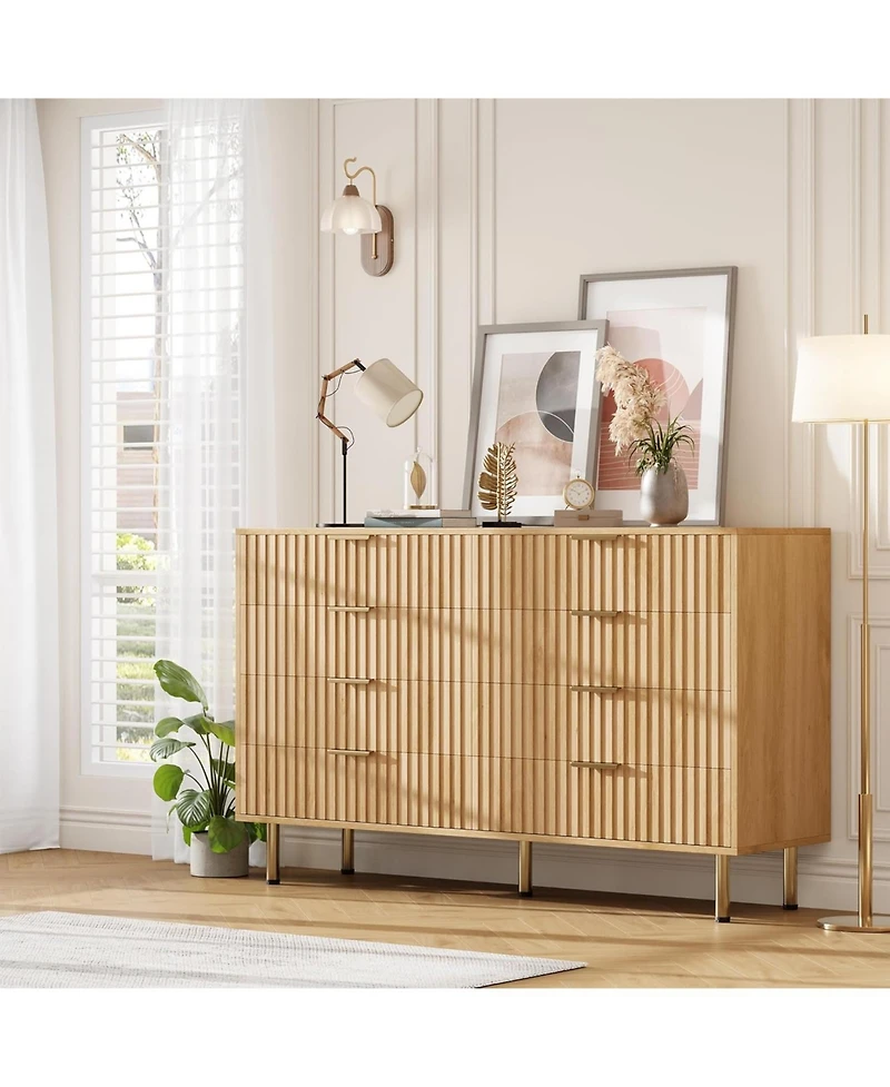 gaomon 8-Drawer Dresser for Bedroom, 55'' Wide Modern Wooden Chest of Drawers with Metal Handles, Anti-Tip Design, Sturdy Storage Organizer.