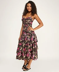 Katia Rae Juniors' Floral Printed Sweetheart Neck Midi Dress