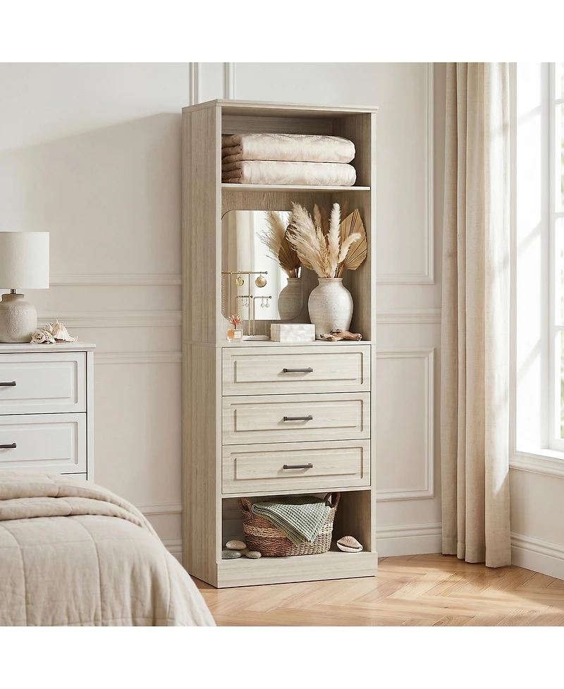 Aheaplus Wooden Closet Organizer with 3 Storage Drawers and Mirror