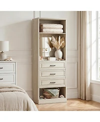 Aheaplus Wooden Closet Organizer with 3 Storage Drawers and Mirror