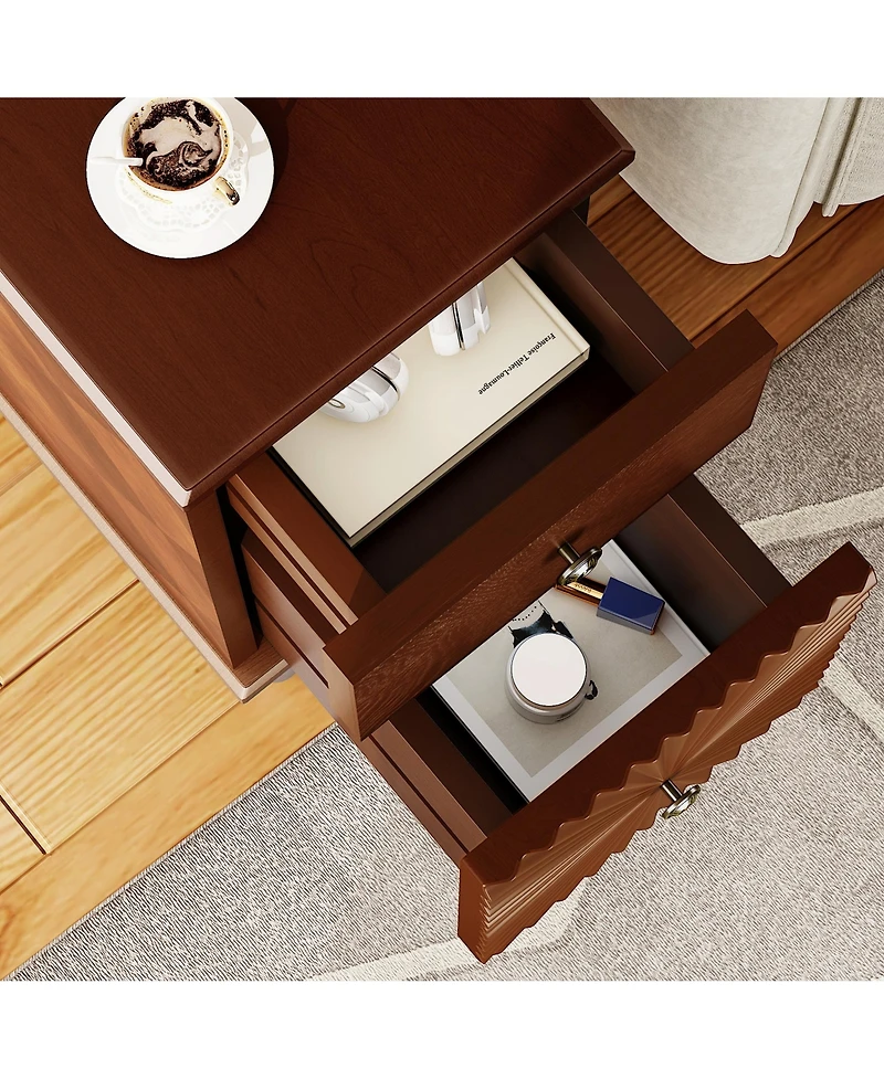 sumyeg Modern Slim Side Table with 2 Drawers Narrow Nightstand