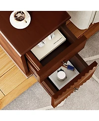 sumyeg Modern Slim Side Table with 2 Drawers Narrow Nightstand