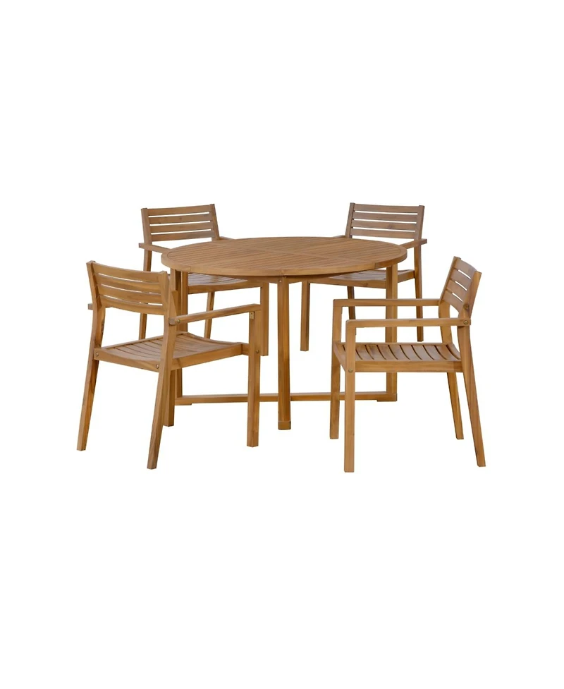 Asagikoiai 5-Piece Acacia Wood Outdoor Dining Set, 47.2" Round Patio Table with 4 Chairs