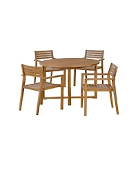 Asagikoiai 5-Piece Acacia Wood Outdoor Dining Set, 47.2" Round Patio Table with 4 Chairs