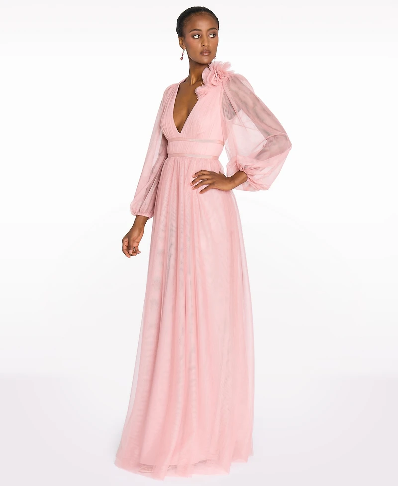 Marchesa Notte Women's Tulle Flower A-Line Gown