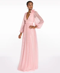 Marchesa Notte Women's Tulle Flower A-Line Gown