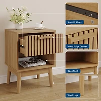 gaomon 2 Pack Boho Nightstand, Fluted Wood Drawer and Open Shelf Bedside Table, Small Side Table with Slatted Design for Bedroom, Dorm and Living Room