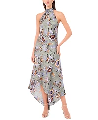 CeCe Women's Draped Satin Tie-Back Halter Midi Dress