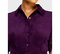 Alex & Sophia Juniors' Collared Neck Suede Belted Mini Dress