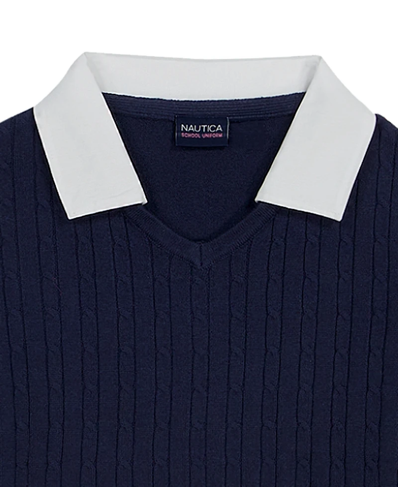 Nautica Girls' 7-16 Long-Sleeve Collared Neck Pull-On Shirt