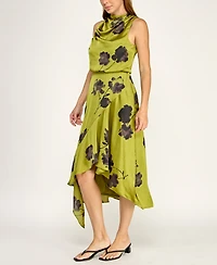Row A Juniors' Cowl Neck Asymmetric Midi Dress
