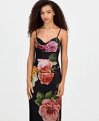 Emerald Sundae Juniors' Cowl Neck Floral Mesh Sleeveless Gown