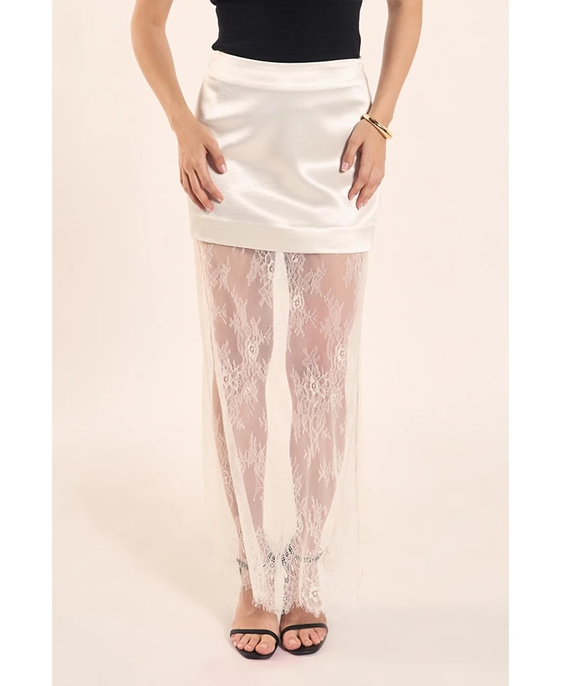 endless rose Women's Satin Velvet Maxi Lace Skirt