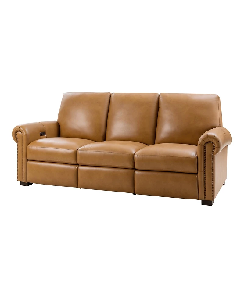 Hulala Home Igon 86.25" Traditional Down-Filled Genuine Leather Power Reclining Sofa.