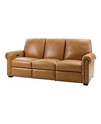 Hulala Home Igon 86.25" Traditional Down-Filled Genuine Leather Power Reclining Sofa.
