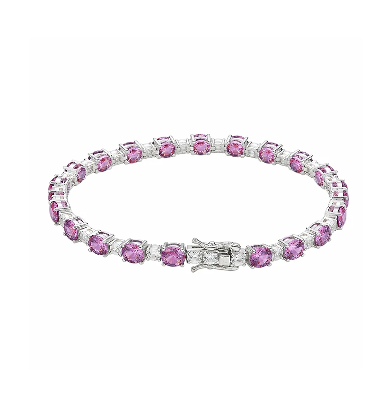 Suzy Levian New York Sterling Silver Round-Cut Sapphire Alternating Rythm Tennis Bracelet