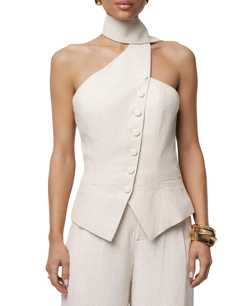 Jluxlabel Women's Oatmeal Asymmetric Scarf Top