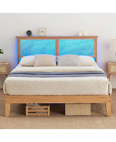 gaomon Easy Assembly Queen Size Rattan Bed Frame Space Saving, for Living Room, Guest Room